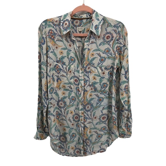 Pilcro Tops - Pilcro Cream and Blue Long Sleeve Button Down Collar Shirt size XSmall